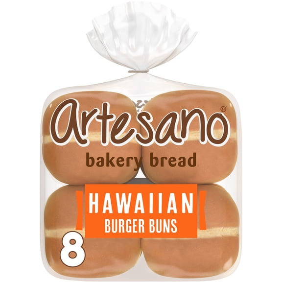 Artesano Hawaiian Bakery Buns, 8 count, Sweet Hamburger Buns, 19 oz Bag
