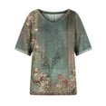 thumbnail image 6 of Summer T-Shirts for Women Fashion Non-Positioned Retro Floral Print Shirts V-Neck Short Sleeve Loose Blouses Tops, 6 of 7