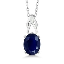 Gem Stone King 925 Sterling Silver Blue Sapphire Pendant Necklace, Gemstone Birthstone, 2.50 Ct Oval With 18 inch Silver Chain