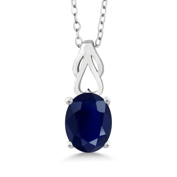 Gem Stone King 925 Sterling Silver Blue Sapphire Pendant Necklace, Gemstone Birthstone, 2.50 Ct Oval With 18 inch Silver Chain