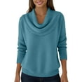 thumbnail image 5 of Dwralegc Cowl Neck Sweater for Women Lightweight Solid Color Jumper Knit Tops Cowl Neck Blouses Long Sleeve Cozy Autumn and Winter Sweater Light Blue L, 5 of 5
