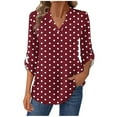 thumbnail image 2 of Cute Tops for Women, Long Sleeve Womens Tops Dressy Polka Dot Graphic V Neck T Shirts Loose Fit Button Three Quarter Work Blouse, 2 of 7