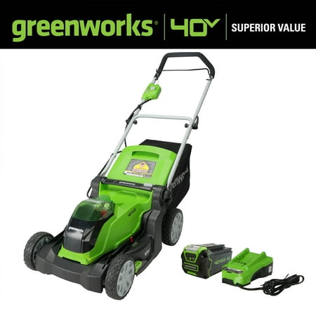 Greenworks - 17 in. 40-Volt Cordless Walk Behind Lawn Mower (4.0Ah Battery and Charger Included) - Green