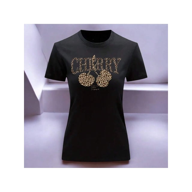 Playera Blusa Cherry Cerezas Animal Print Color Negro Talla Mediana Marca Emil SaEs