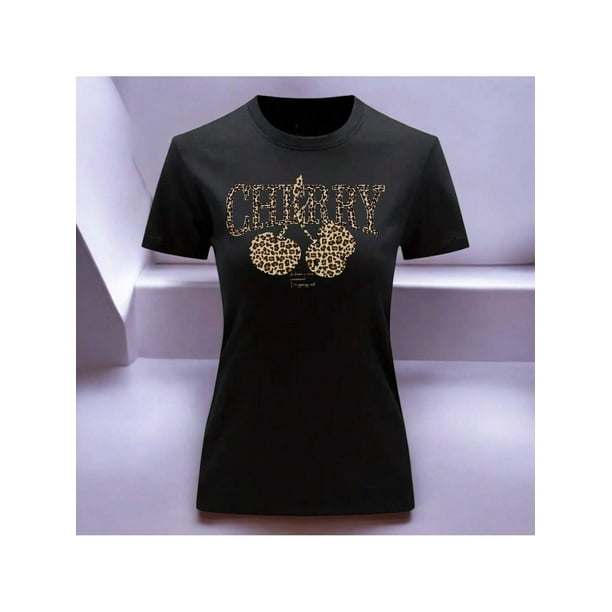 Playera Blusa Cherry Cerezas Animal Print Color Negro Talla Chica Marca Emil SaEs