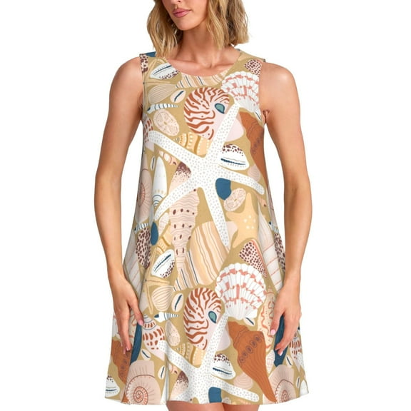 Spring Summer Dresses for Women 2025 - Tropical Beach Sea Shell Swimsuit Coverup Sundresses for Women, Beach Vacation Clothes for Women, Hawaiian Tshirt Dresses for Women