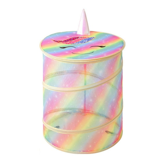 Unicorn Laundry Basket Hamper Large Sized Round Storage Basket Waterproof Bin Collapsible Laundry Basket for Girls Room Organizer, Bedroom Nursery Playroom Clothes