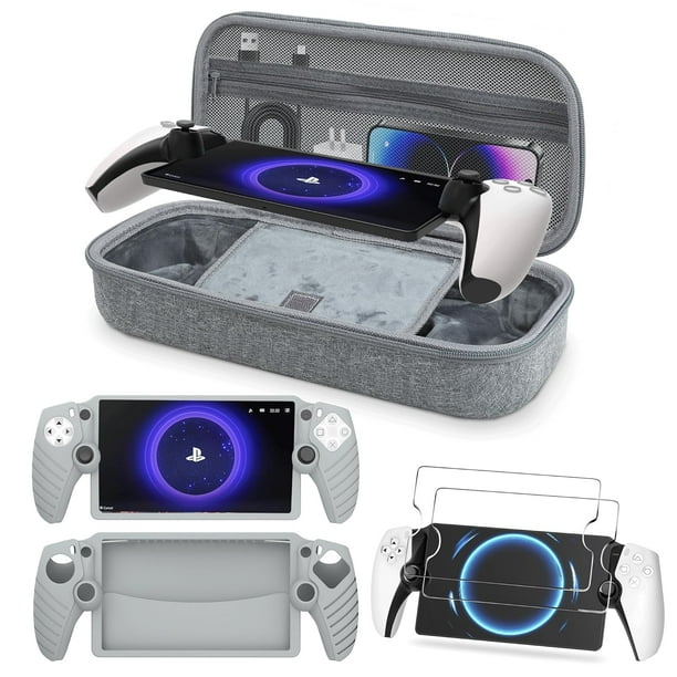 Set de accesorios 3 en 1 compatible con Playstation Portal, funda de transporte EVA para PS5 Portal, funda protectora de silicona blanda, 2 protectores de pantalla, accesorios para Ps Portal