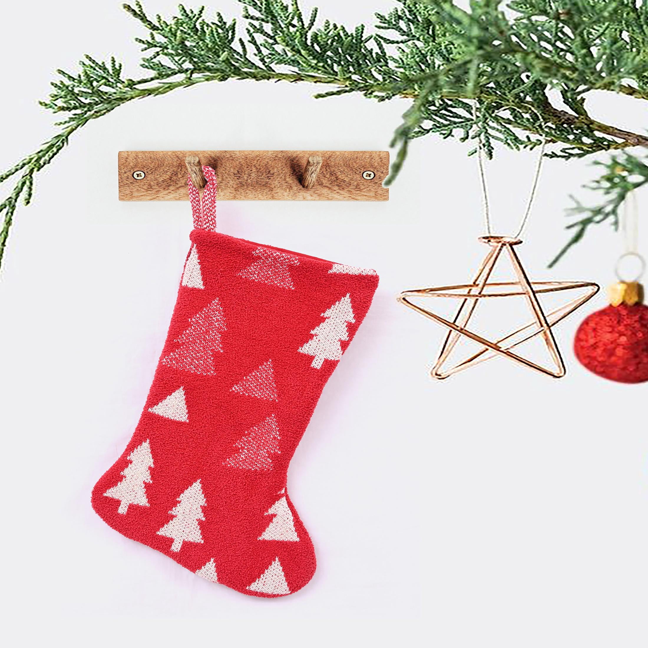 (2 pack) Holiday Time 7.5"X21" Tree Fuzzy Red Christmas Stocking