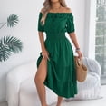 thumbnail image 7 of Bbyeadc Beach Dresses for Women Short Sleeve Off Shoulder Ruffle Tie Front Smocked Waist Tiered Dresses Midi Solid Color Beach Outfits,Green (S), 7 of 7