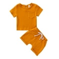 thumbnail image 1 of Infant Boy Girl Solid Color Short Sleeve Cotton T-shirt Tops Shorts Pant 2PCS Outfits Summer Clothes Set, 1 of 5