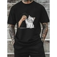 thumbnail image 5 of Men's T-Shirt Single Line Drawing Cute White Cat Line Short Sleeve Casual Tee Classic Crew Neck T-Shirt for Men, S, 5 of 6
