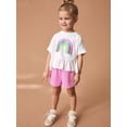 thumbnail image 3 of Emy Dola Toddler Girls 2-Piece Short Sleeve Outfits 100% Cotton Ruffle Hem T-shirt and Stripes Summer Shorts Set for 2-7 Years Kids, 3 of 4