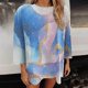 thumbnail image 4 of Camiseta holgada estampada a la moda para mujer, blusa de manga 3/4 de longitud media, Tops informales con cuello redondo Pompotops FGAJ3682, 4 of 6