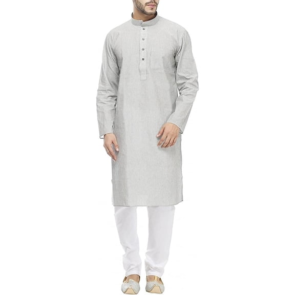 Royal Mens Grey Linen Kurta Pyjama Set