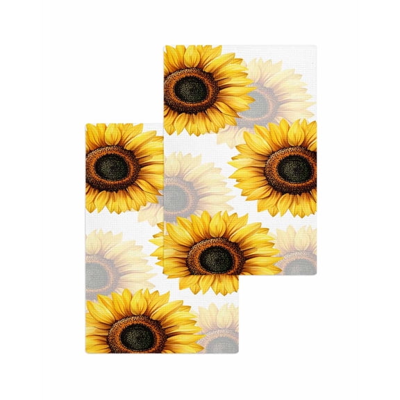 Sunflower Kitchen Dish Towels for Drying Dishes Set of 2, Summer Botanical Floral Blooming Waffle Weave Microfiber Terry Hand Tea Bathroom Towels Quick Dry & Absorbent Towel 15.7x23.6