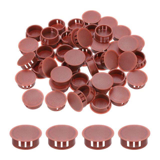 Uxcell 64Pcs 28mm Tapones para agujeros redondos de nylon plástico marrón-rojo