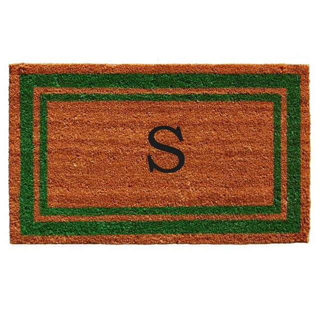 Calloway Mills 153012436T 24 x 36 in. Green Border Monogram Rectangular Doormat, Natural - Letter T