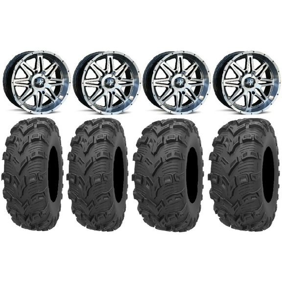 MSA Dark Tint Vibe 14" UTV Wheels 28" Bear Claw EVO Tires Kawasaki Mule Pro FXT