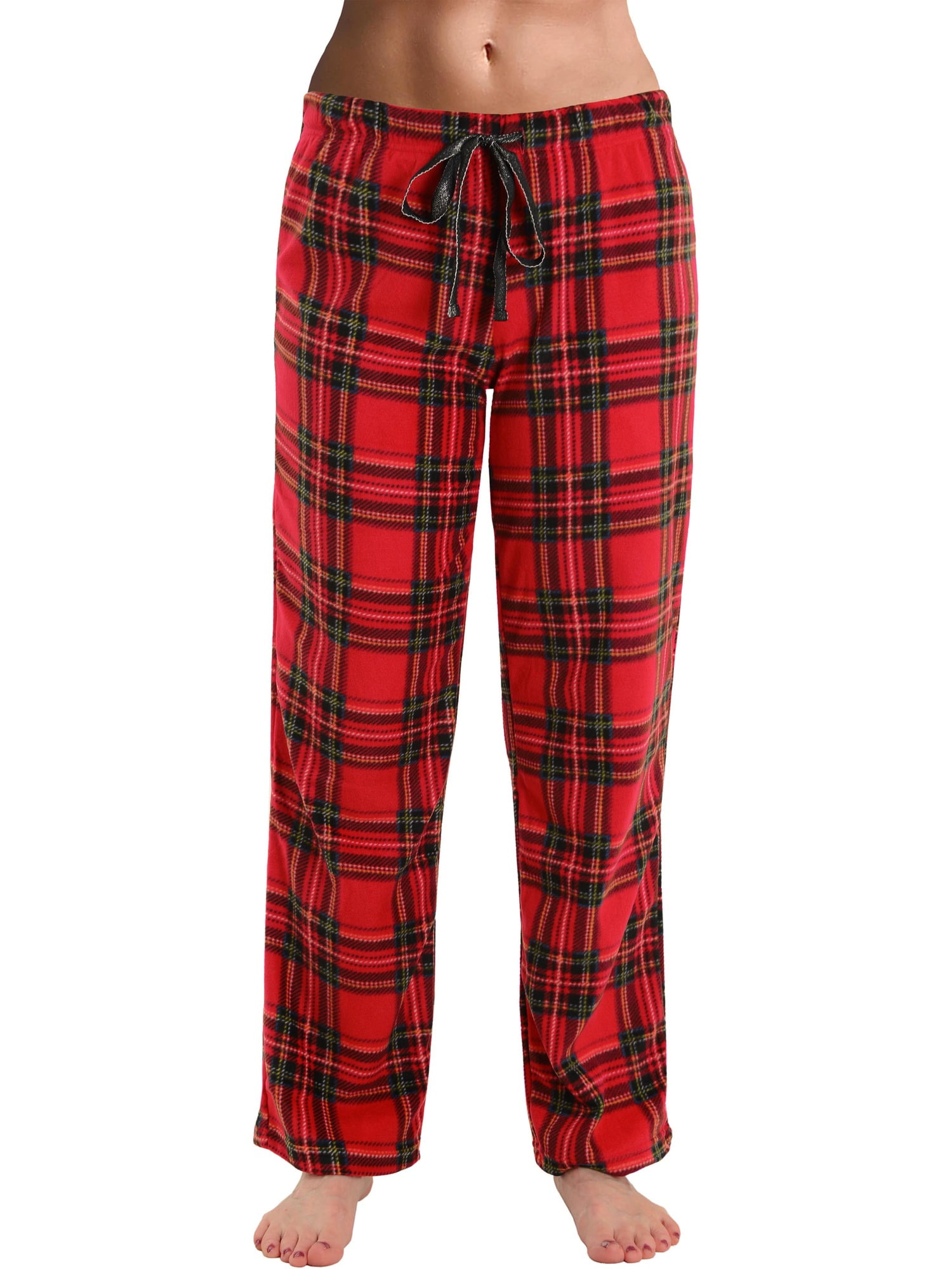 Int Intimate - Womens Red Plaid Pajama Pants Drawstring Tie Microfleece ...