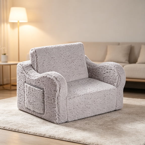 2-in-1 Flip-Out Foam Couch with , Cozy Play Lounge Chair, Grey