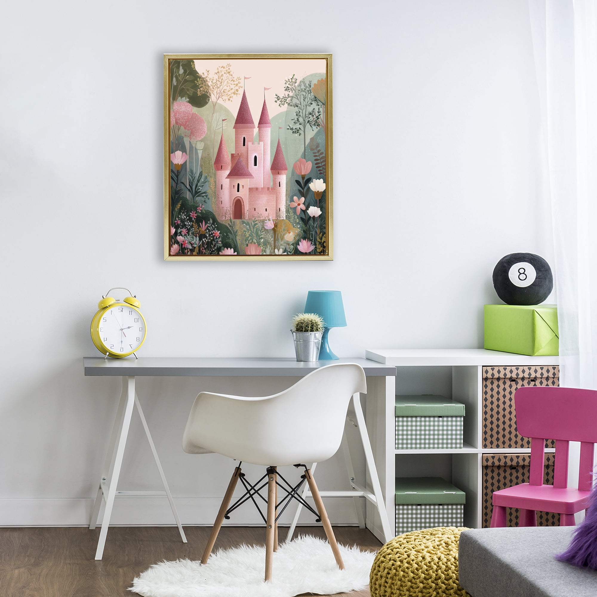 Stupell Industries Castle For A Princess Gold Framed Floater Canvas Wall Art, design by Christine Simpson Art