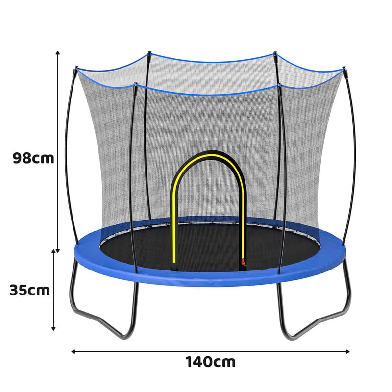 4.5FT Round Trampoline with Safety Enclosure, 30 Springs & 3 W-Shaped Legs, Anti-Rust Coated Steel Frame, 55-Inch Outdoor Backyard Trampoline for Kids Ages 3-10, Blue