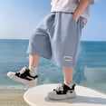 thumbnail image 4 of Kids Boys Solid Color Athletic Shorts Knee Length Casual Sportswear with Pockets Elastic Waistband Stylish Bottoms for Summer Light Blue 11 Years-12 Years, 4 of 4