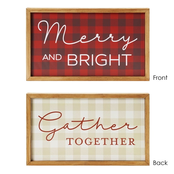 Better Homes & Gardens, Merry and Bright/Gather Together Double Sided Reversible Fall Christmas Wall Decor Sign - 9" x 15"