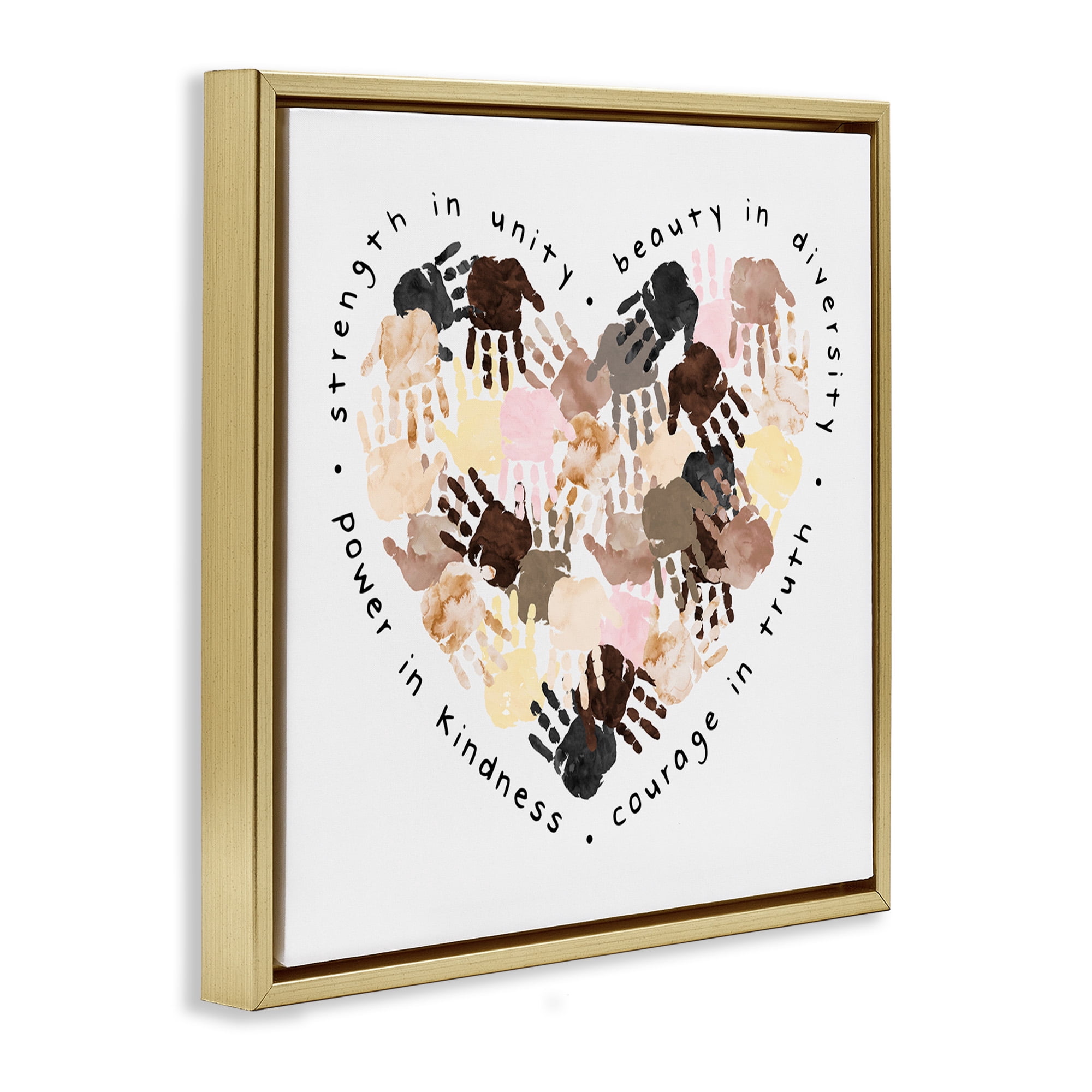 Stupell Industries Powerful Strength In Unity Heart Typography Painting Gold Floater Framed Canvas Art Print Wall Art, 18 x 18