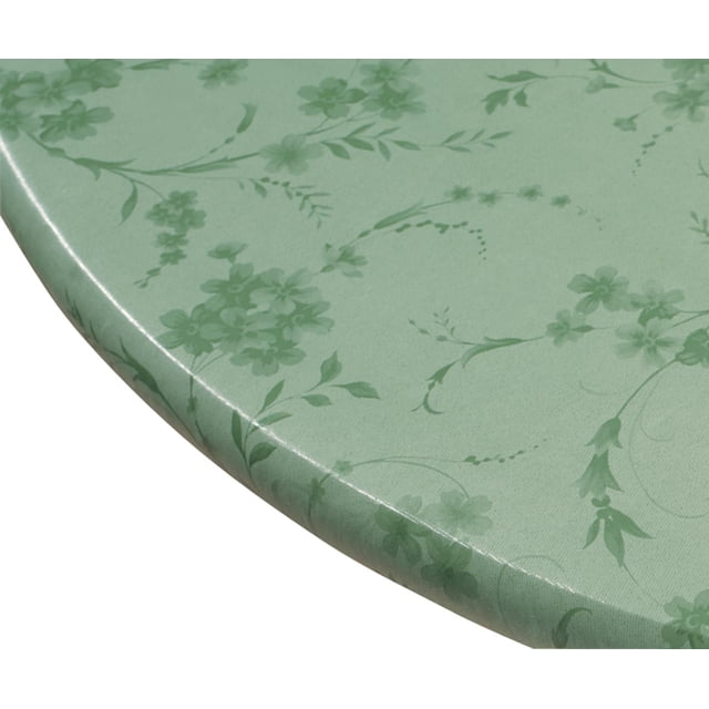 Miles Kimball Floral Swirl Vinyl Elasticized Table Cover, 45 - 56 Inch Dia Round, Green