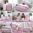thumbnail image 5 of Pink Gray Bedding Duvet Cover Set Twin Size 4 Pieces White Stripe Soft Twill Plush Quilt Cover, Include 1 Duvet Cover 1 Flat Sheet And 2 Pillow, 5 of 7