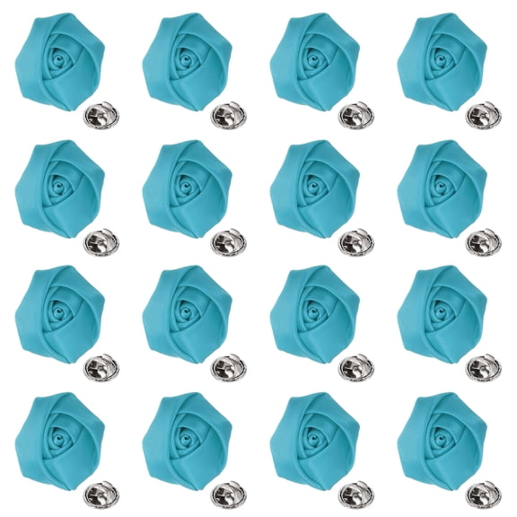 Uxcell 16 Pcs Lapel Flowers for Men Suits, 2 Inch Lapel Pin for Men Satin Rose Artificial Fabric Flowers Brooch Boutonnieres for Wedding Party Prom Ceremony, Blue