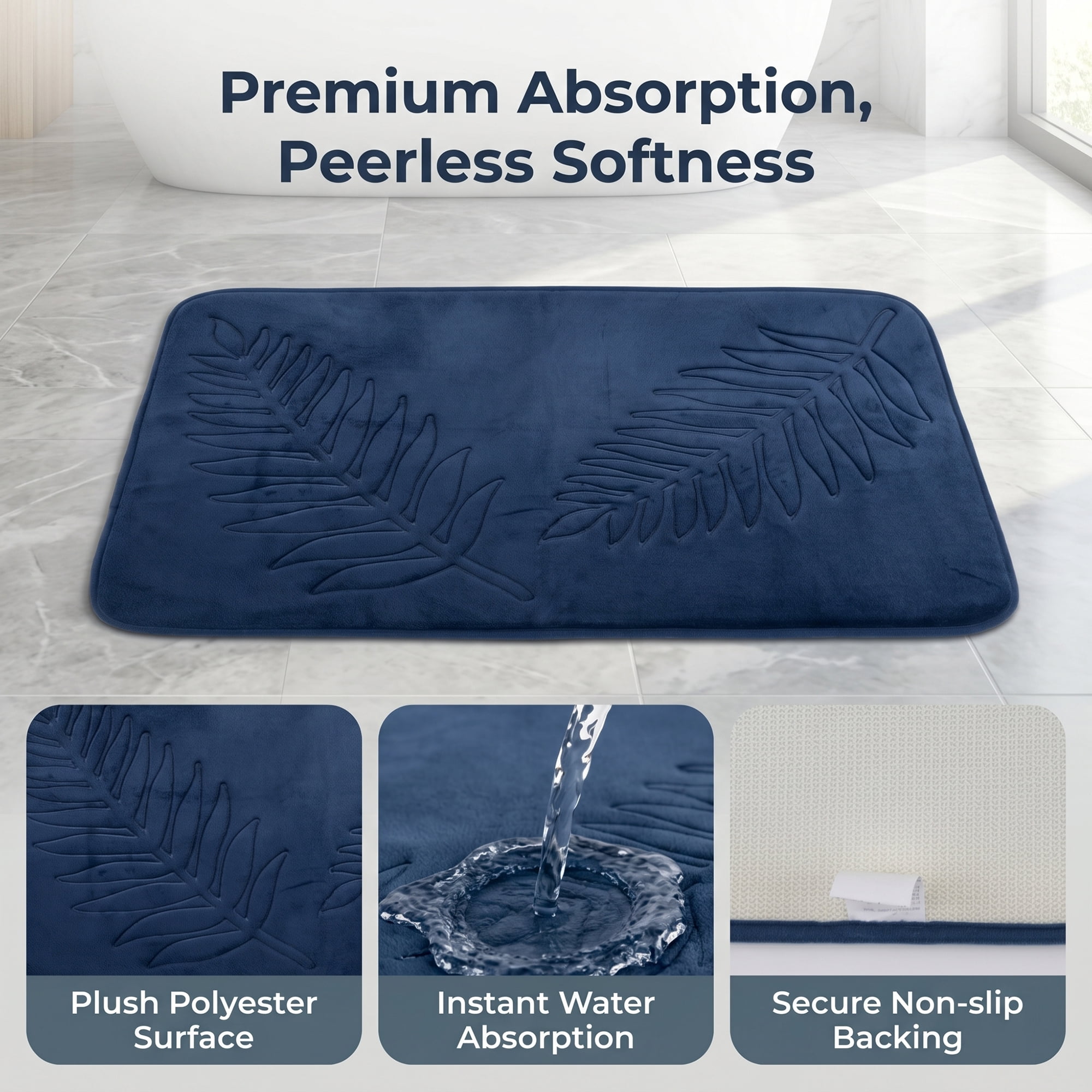 Unique Bargains Thick Absorbent Plush Non Slip Microfiber Bath Mat Navy Blue 24" x 16"