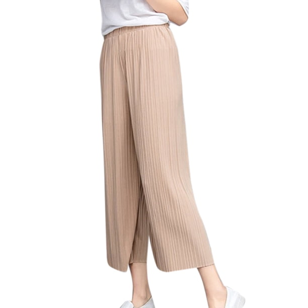 Pantalones sueltos de mujer de cintura alta plisados de verano pantalones largos casuales de color sólido Speravity FS11579-07
