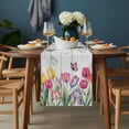 thumbnail image 2 of Tulips Spring Floral Table Runner - 120 Inch Long, Kitchen Dining Table Runner Dresser Scarves, Pastoral Flowers Butterfly Wooden Farmhouse Decor for Coffee Tables Wedding Party Banquet, 2 of 8