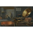 thumbnail image 3 of Floris Van Schooten 14x11 Black Modern Framed Museum Art Print Titled - A Kitchen Still Life with Pots and Pans on a Stone Ledge and Animated Figures in the Background, 3 of 5