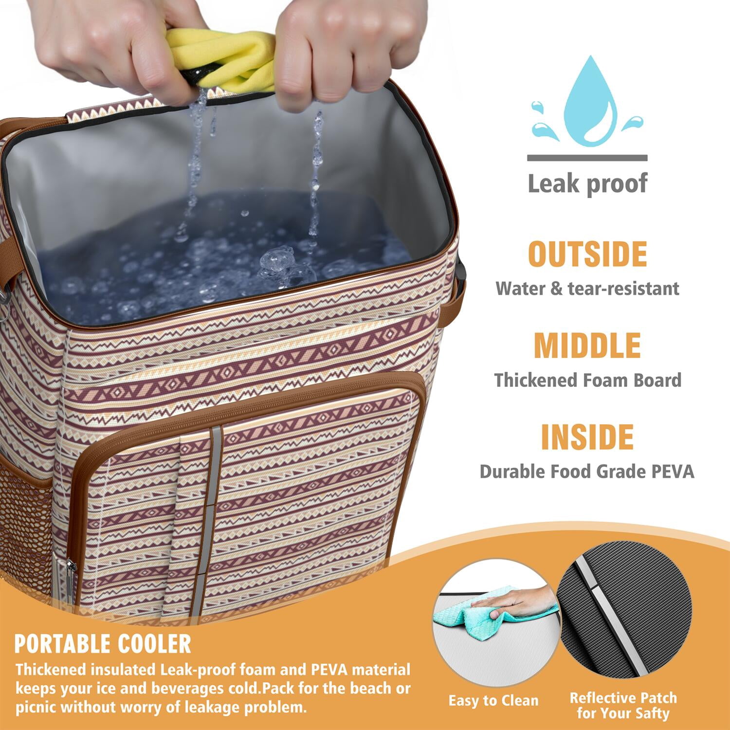 Travel Cooler Bag - Boho Bohemia Pioneer Flower Geometric Line Art Camping Beer Cooler Backpack with Bottle Opener- Waterproof Insulated Picnic Backpacks - Cooler Bag for Beach