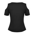 thumbnail image 6 of XIAONU Womens Blouses Cross Front V Neck Off Shoulder Short Sleeve Shirt Solid Color baggy Trendy Pullover Shirt, 6 of 6
