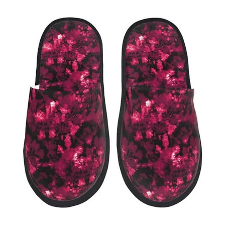 Balery Burgundy Tie Dye Slient Indoor Furry Fleece Comfort House Shoes Soft Non-Slip Home Shoes Cotton slippers House Slippers-- Medium