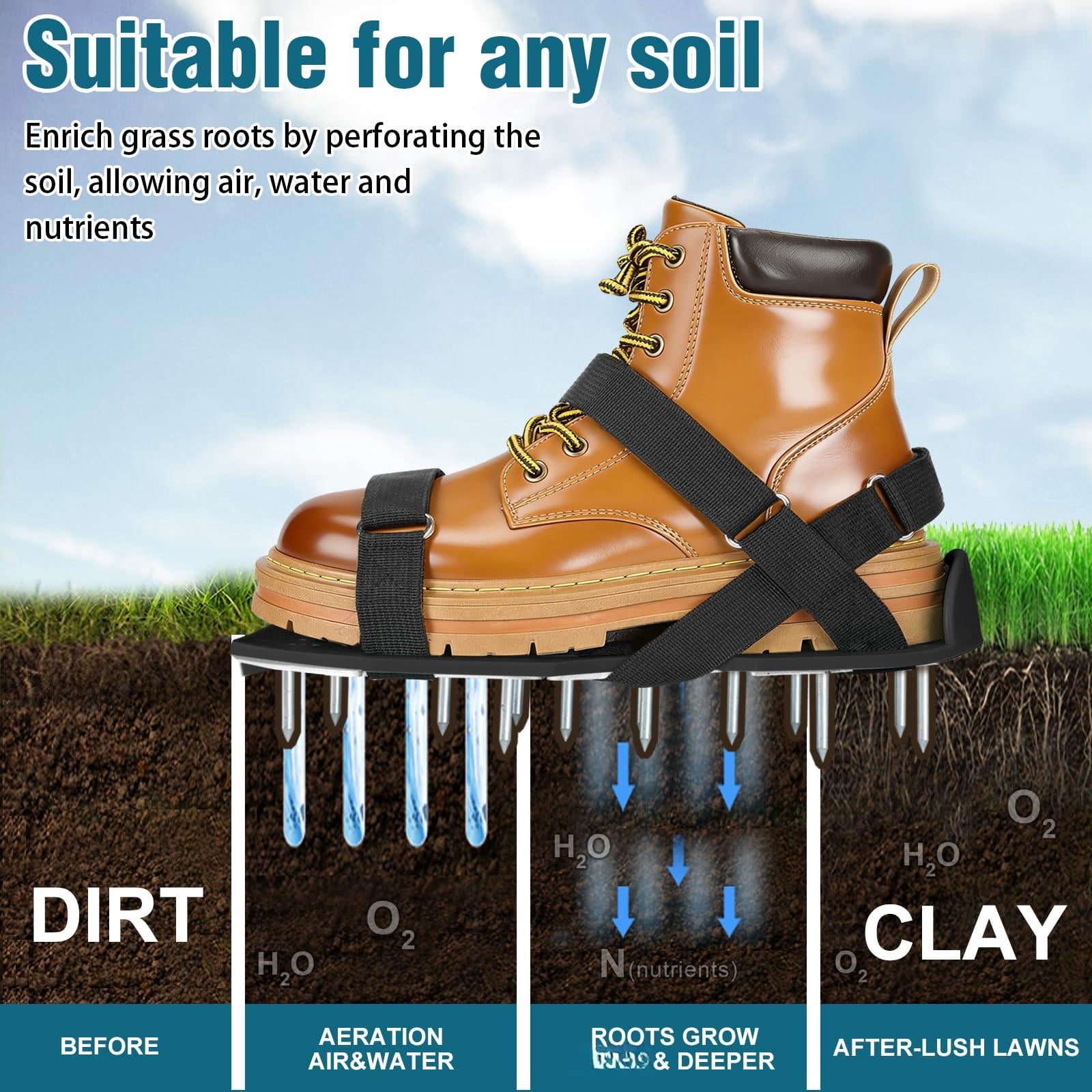 Lawn Aerator Shoes For Grass - Pre-assembled Soil Yard Tool Aerating Patio Garden  Black Small