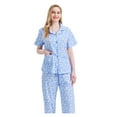 thumbnail image 3 of GLOBAL Women 100% Cotton Button Down Short Sleeve Top & Long Pants Summer Pajama Set with Pockets, 2-Piece, Sizes S to 3XL, 3 of 6