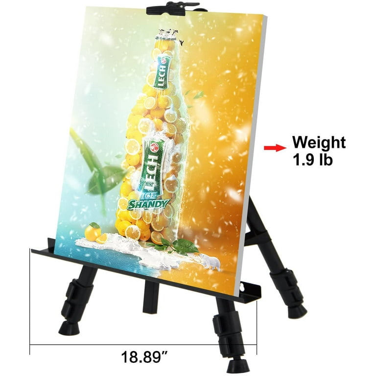  Ohuhu 72 Artist Easel Stand, Extra Thick Easels for Display,  Aluminum Metal Tripod Field Easel with Bag for Table-Top/Floor/Flip Charts,  Black Art Easels W/Adjustable Height from 25 to 72 