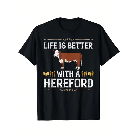 Retro Hereford Cow Farmer T-Shirt - Funny Cattle Rancher Graphic Tee for Men and Women - Vintage Livestock Farming Apparel