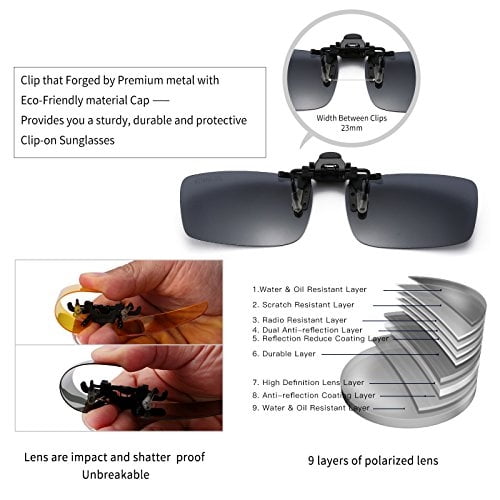 JESSIEDANTON Polarized Clip-on Flip Up Metal Clip Rimless Sunglasses, Lightweight, XL Size, Set of 2 PCS (Black + Yellow) CAXMAN CAXMAN