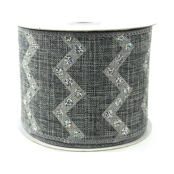 Chevron Glitters Canvas Ribbon, 2-1/2-inch, 10-yard, Silver