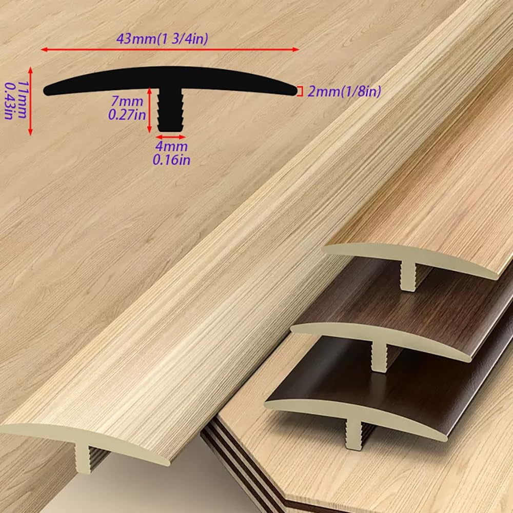 MAGILL T Molding Floor Transition Strip for Tile to Laminate/Vinyl and Carpet, PVC Flat Divider Strip for Joining Flooring Gaps, Self Adhesive Vinyl Floor Edge Strip Wood Grain Finish - Cuttable (Sty