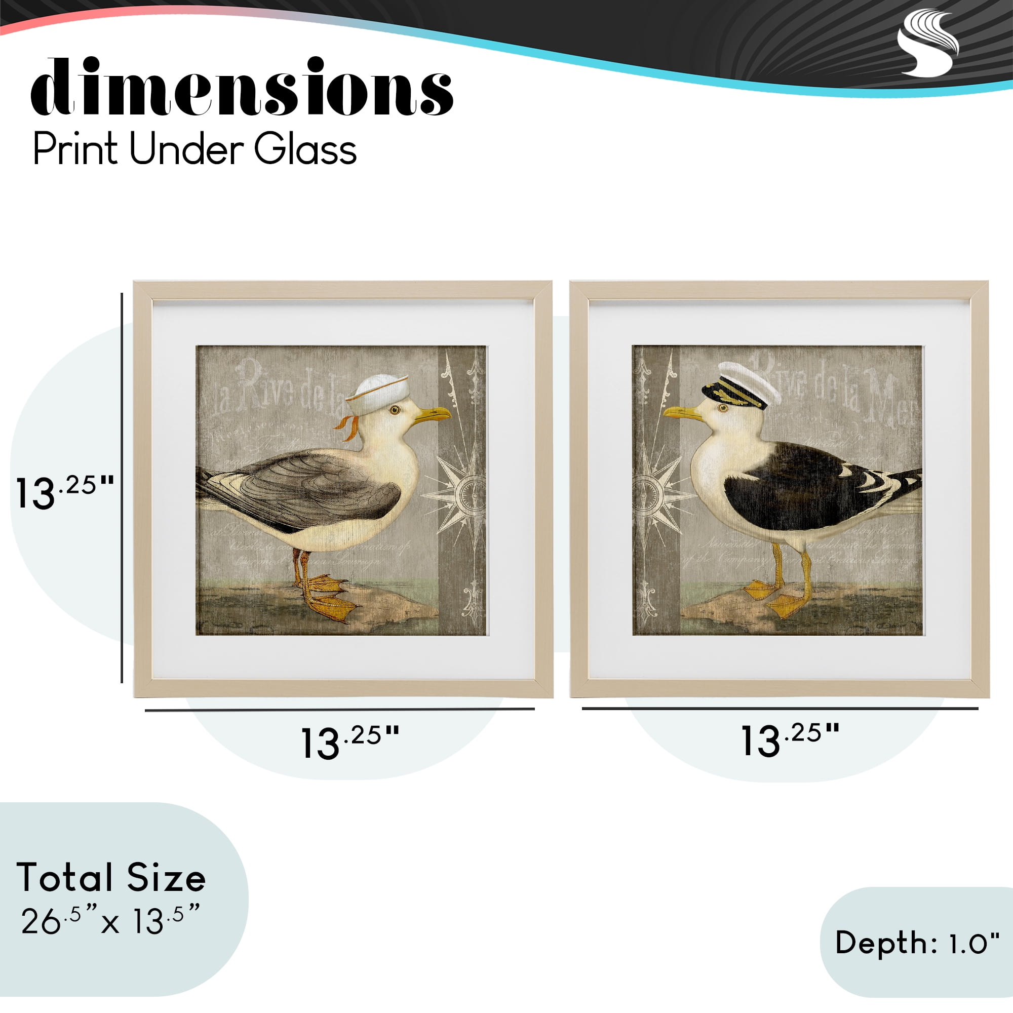 Stupell Industries Little Seagulls with Hats 2 Piece Birch Framed Print Under Glass Set, design by Suzanne Nicoll