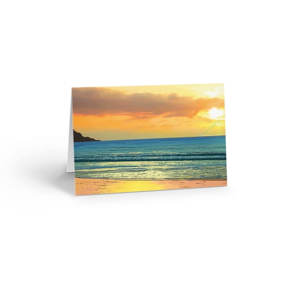 Stonehouse Collection Sunset Beach Note Card Set - 10 Boxed Note Cards - Beach Ocean Shore Note Cards - Ocean Coast (Golden Sunset)