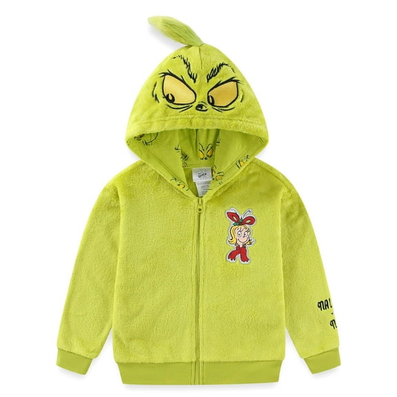 Dr. Seuss Grinch Zip Up Coral Fleece Hoodie (Boys), Sizes 3T-14